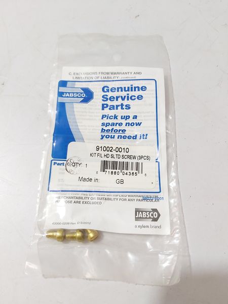 JABSCO 91002-0010 KIT FIL HD SL TD SCREW 3PCS IN BAG 22-BAG LOT SALE