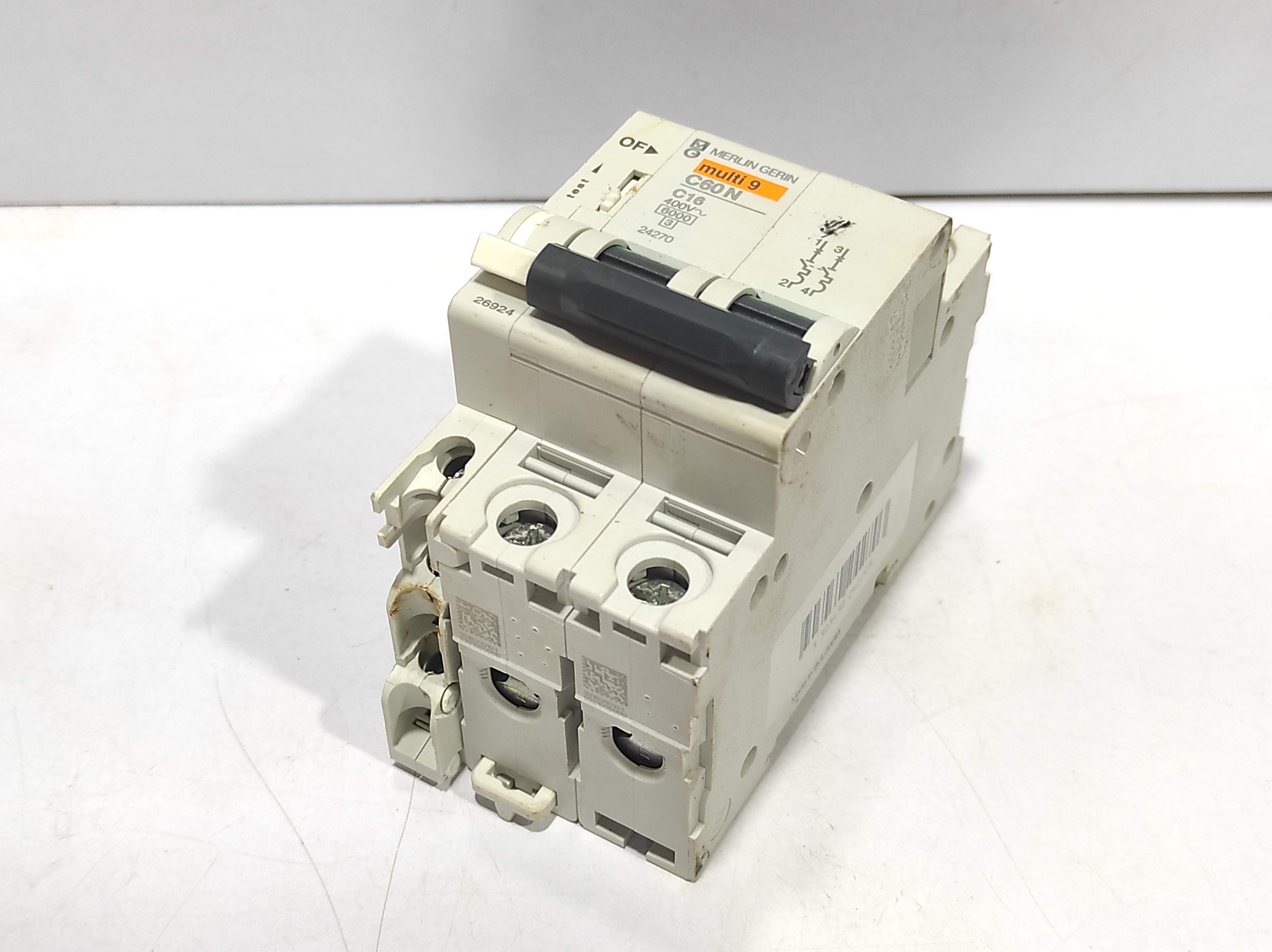 Merlin Gerin Multi 9 C60N C16 Circuit Breaker With Schneider 26924 Auxiliary Contact