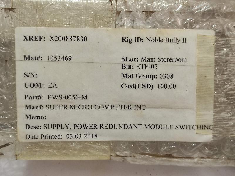 Super Micro Computer PWS-0050-M Power Redundant Module Switching Supply