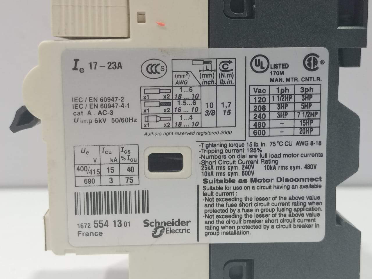 Telemecanique GV2-RT21 Thermal Magnetic Motor Protetion Circuit Breaker