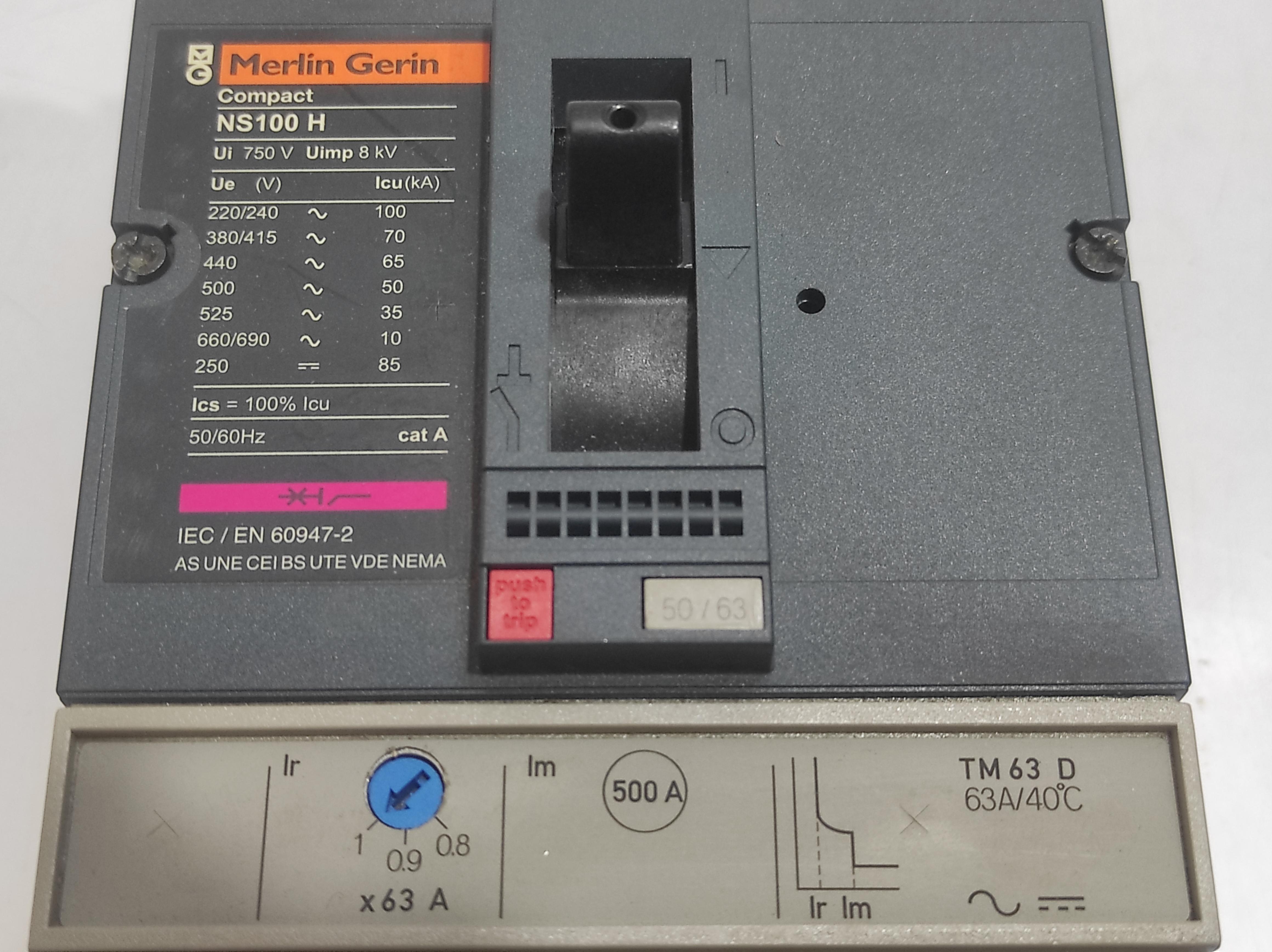 Merlin Gerin 29672 Circuit Breaker NS100H 3P TM63D