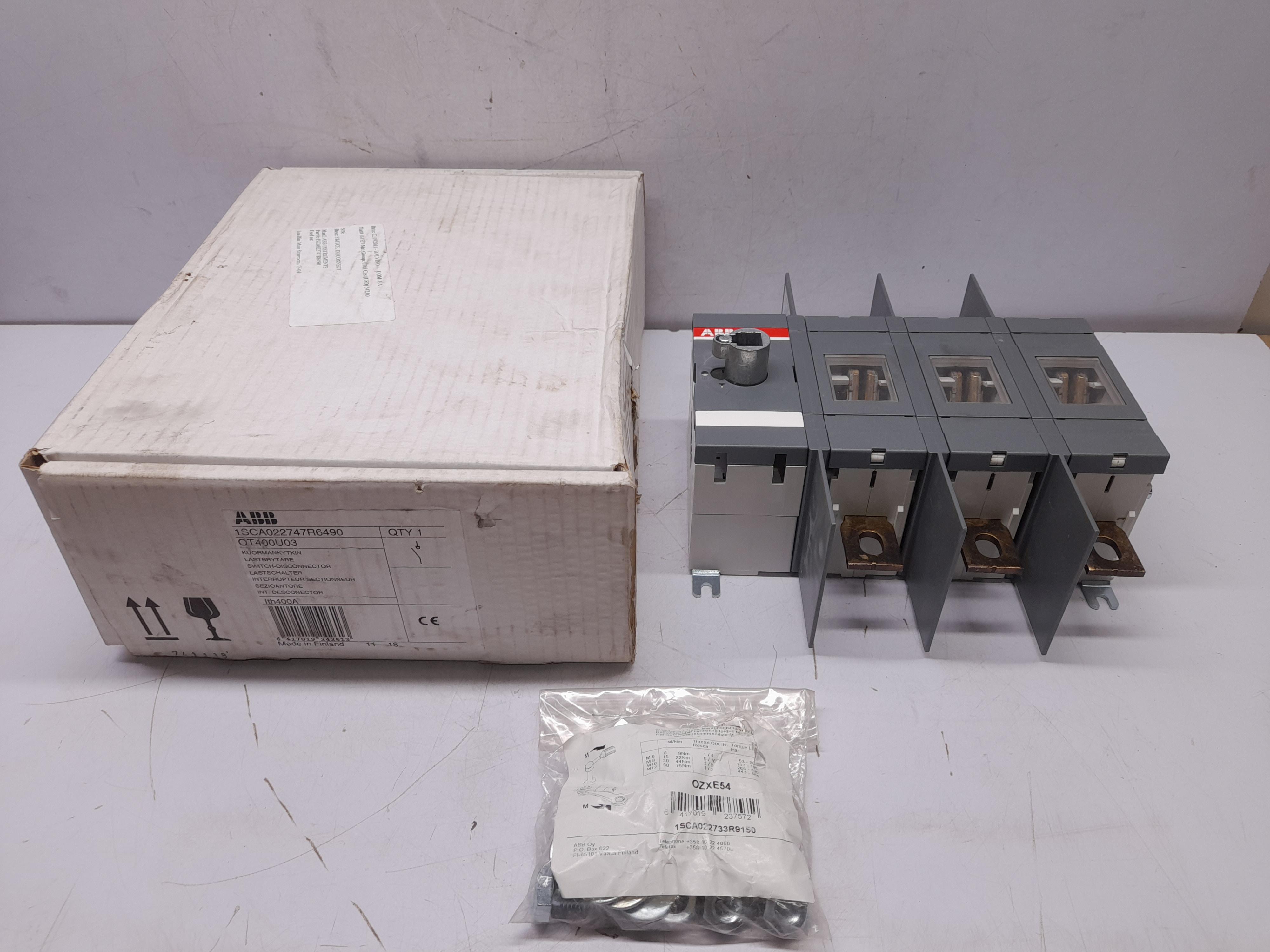 ABB 1SCA022747R6490 Switch Disconnector OT400U03 Ith = 400A Without Knob Handle