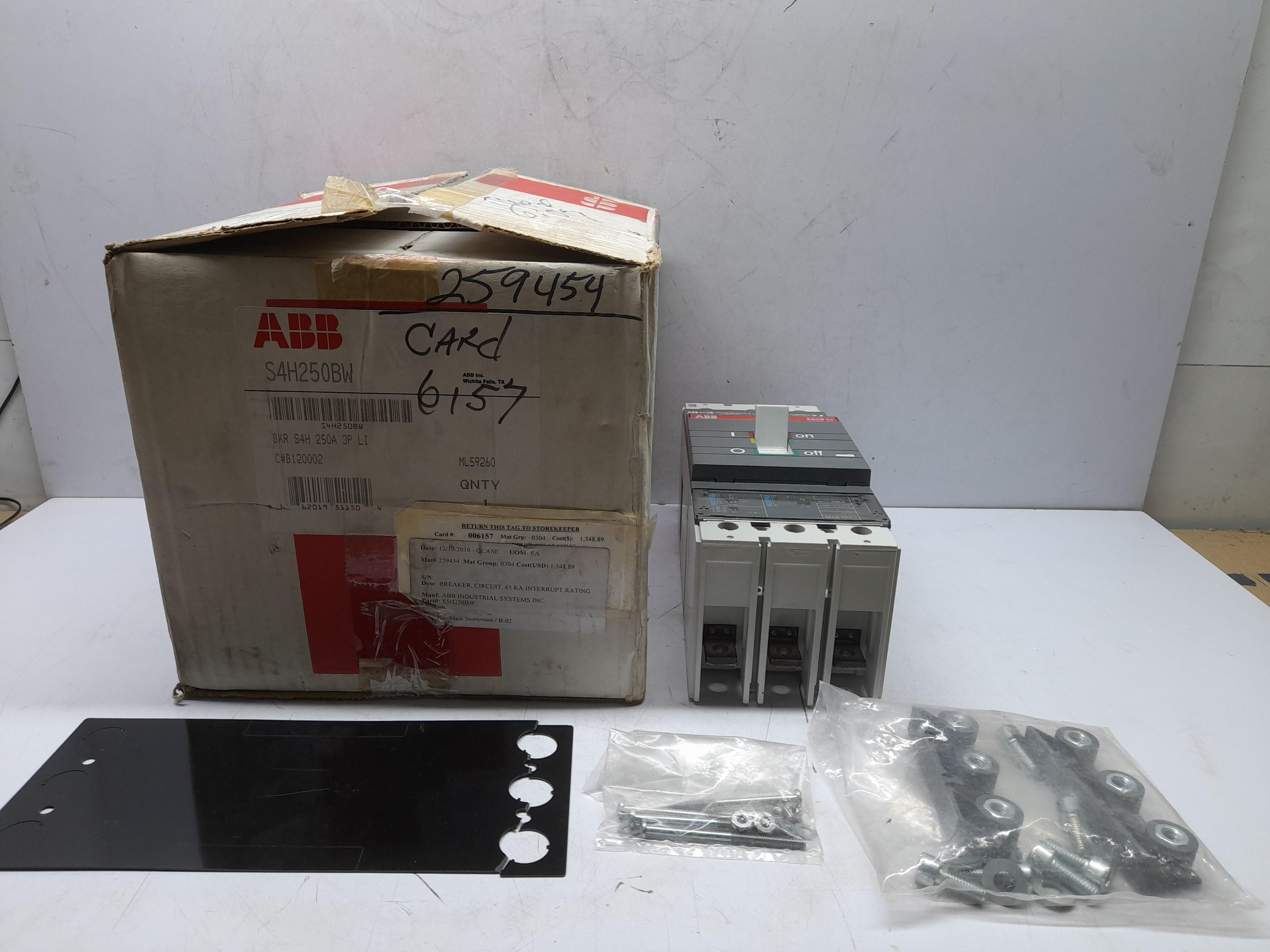 ABB SACE S4 S4H250BW Circuit Breaker S4H In = 250A SACE PR211