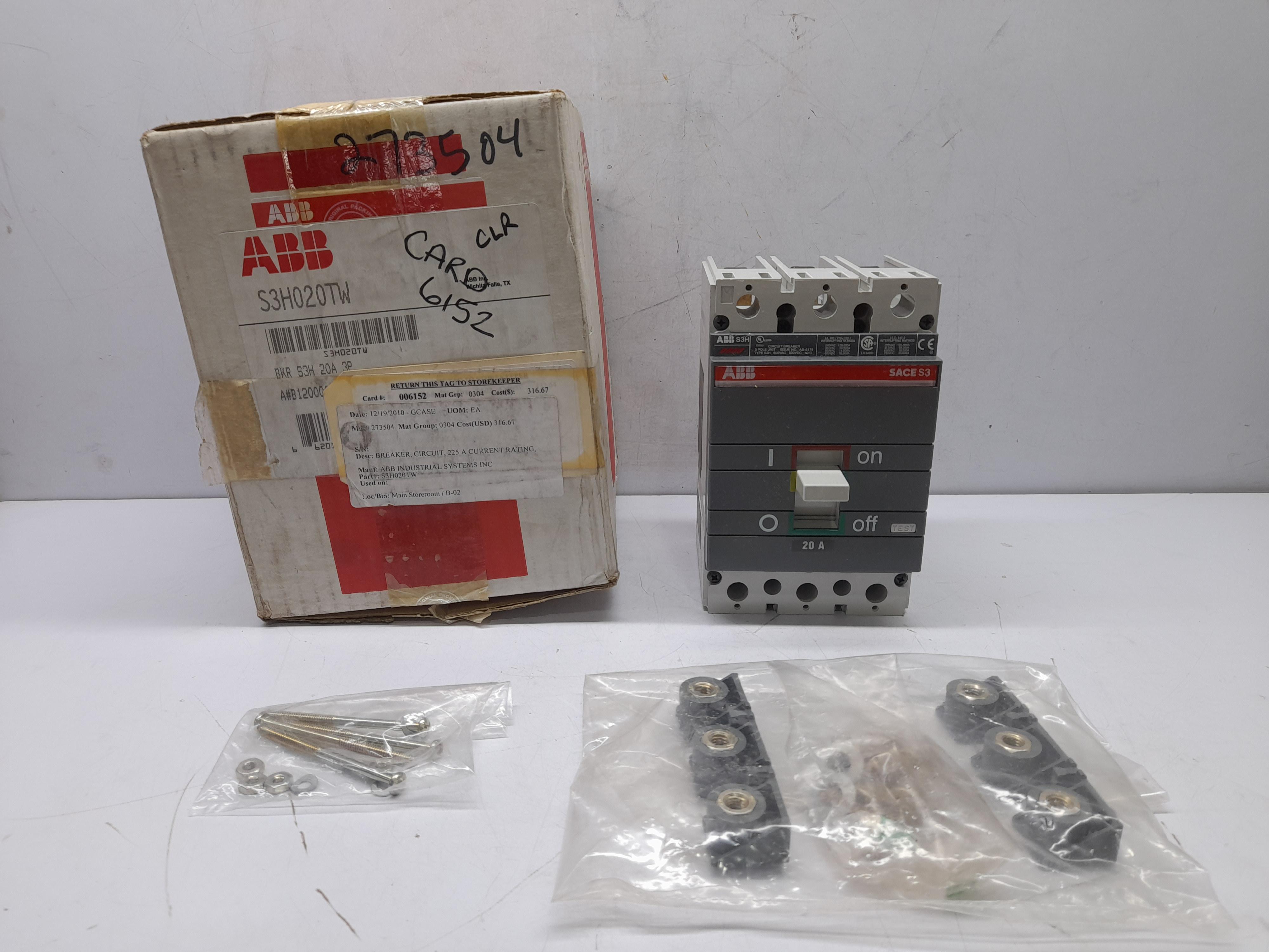 ABB SACE S3 S3H020TW Circuit Breaker S3H 20A