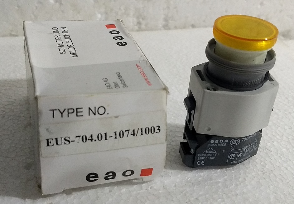 EAO Swiss Made  Illumintated Push Button 704.950.0 & 704.950.5 - Yellow