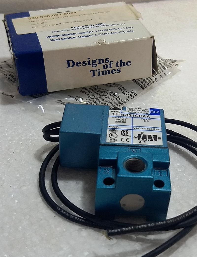 MAC 111B-121CCAA Solenoid Valve 240VAC/60HZ - Watts 6.5 VAC to 150 PSI