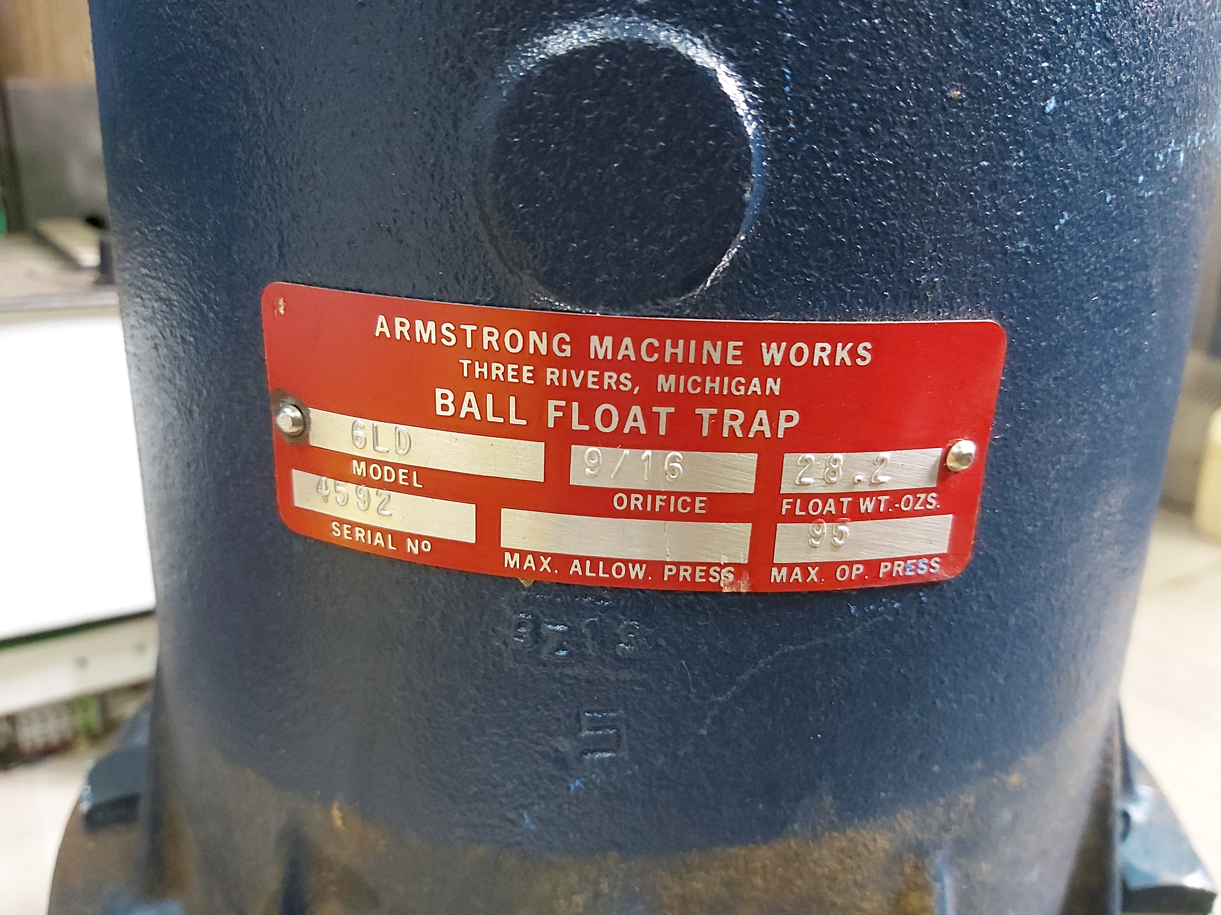 ARMSTRONG 6LD BALL FLOAT TRAP ORIFICE:9/16 FLOT WT OZS:28.2 MAX OP PRESS:95