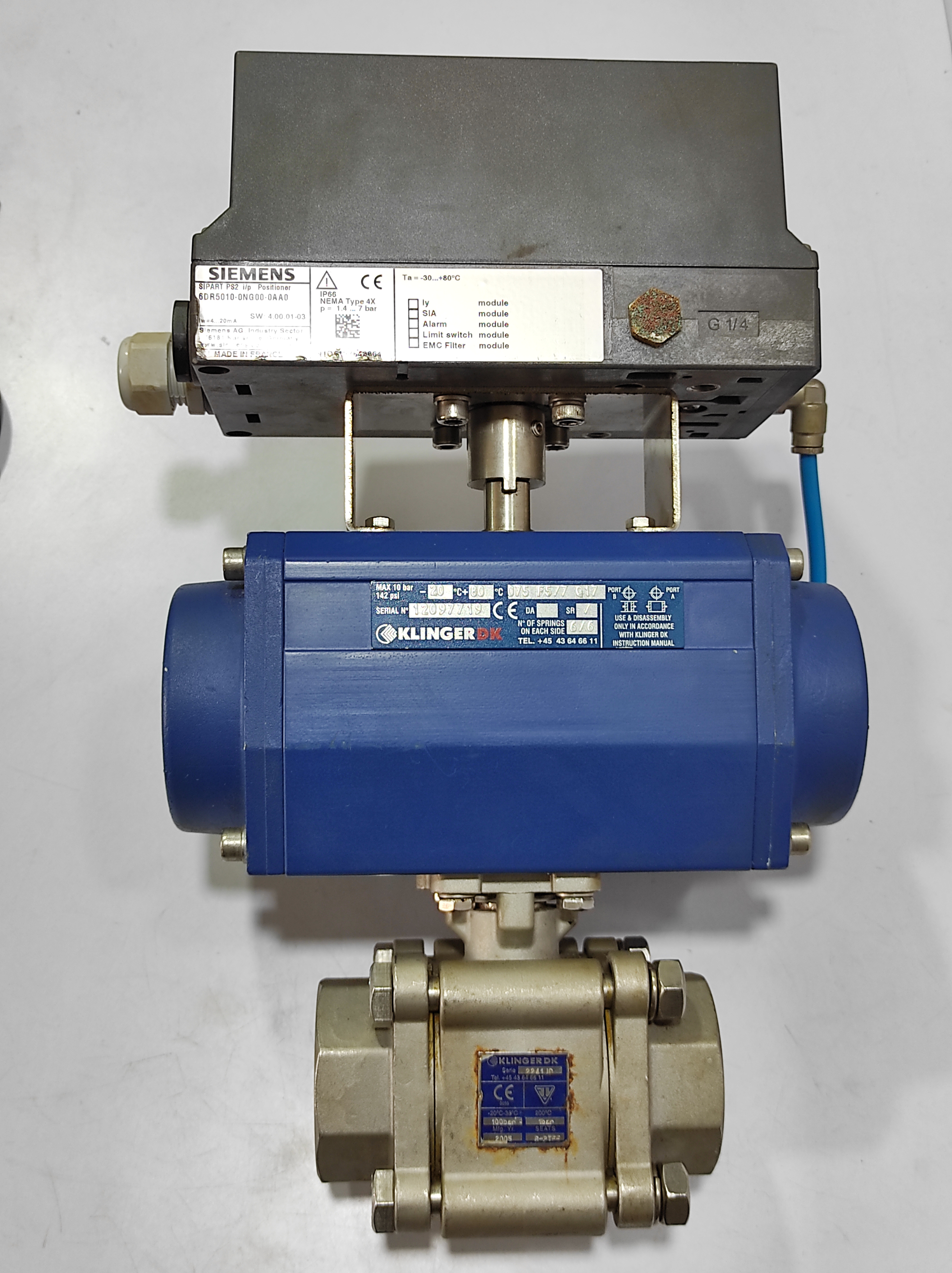 KLINGER DK ACTUATOR & VALVE WITH SIEMENS POSITIONER WITH NORGREN SOLENOID VALVE