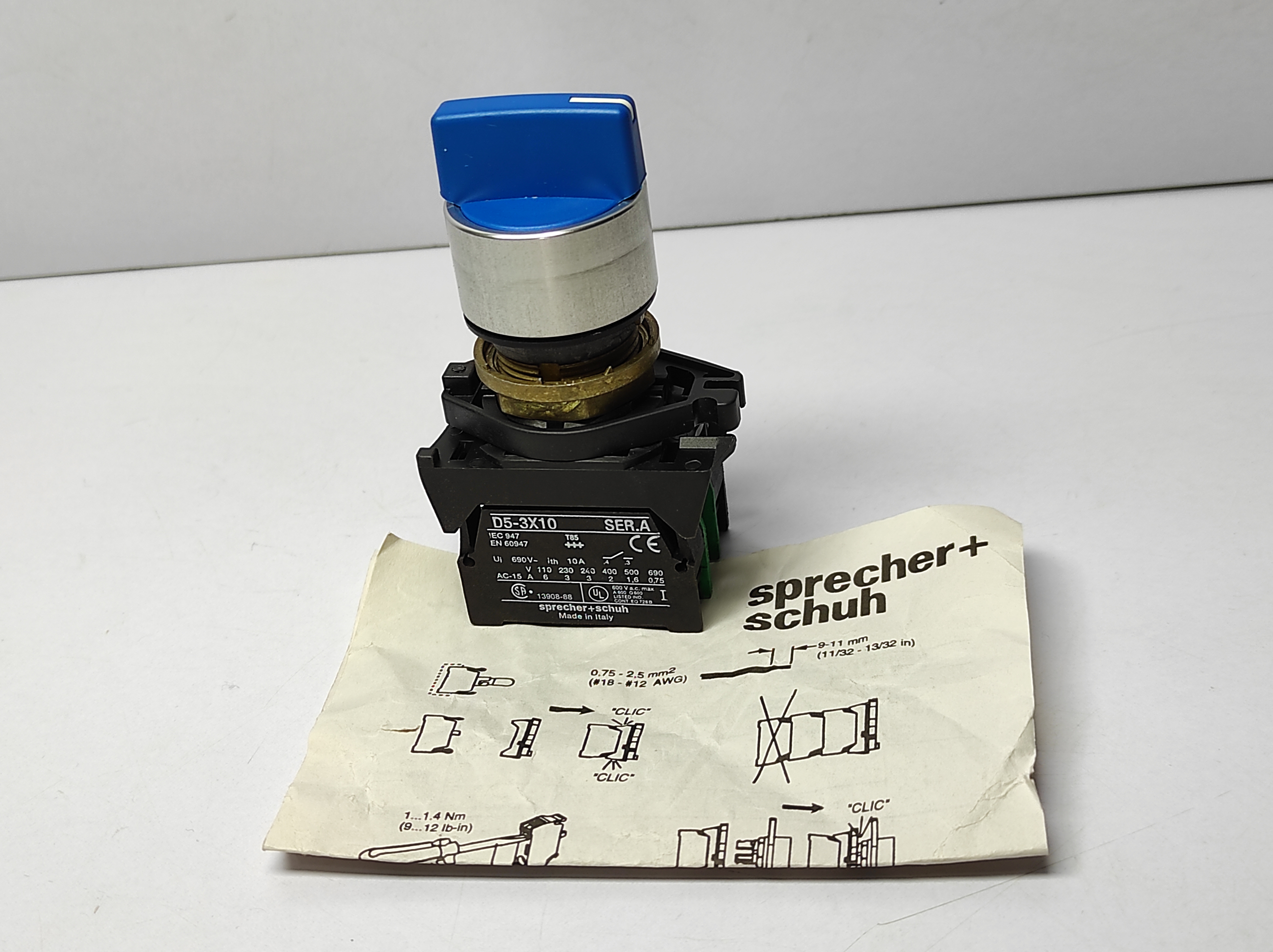 SPRECHER+SCHUH D5M-SB363LX20 BLUE PILOT SELECTOR SWITCH