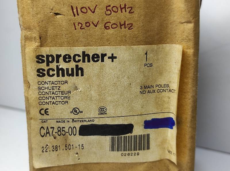 Sprecher Schuh CA7-85-00 Contactor 110V50Hz 120V60Hz