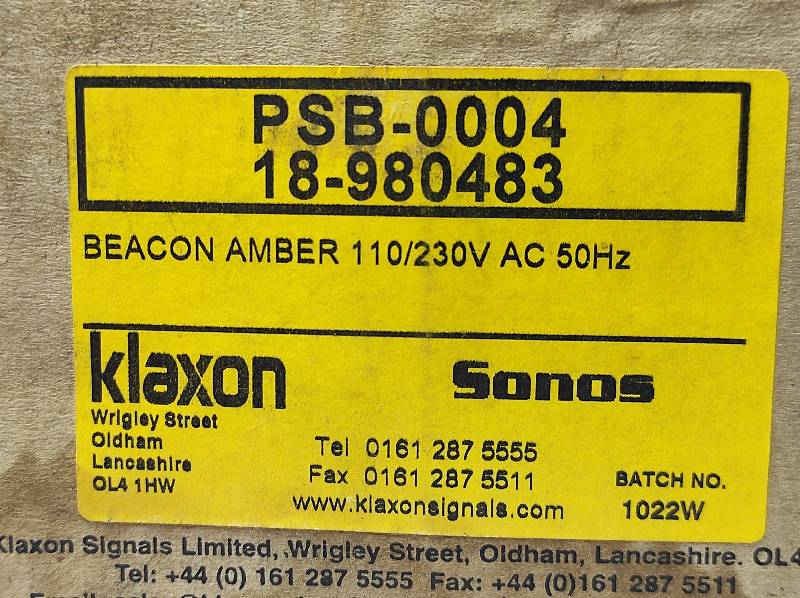 Klaxon Sonos PSB-0004 18-980483 Beacon Amber 110V 230V AC 50Hz