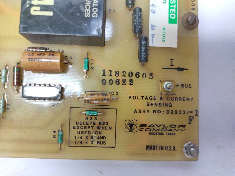 Baylor Company D28337-1 Rev F Voltage & Current Sensing PCB