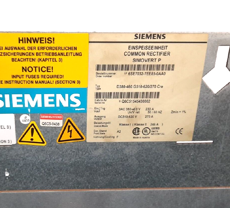 Siemens 6SE7032-7EE85-0AA0 Common Rectifier Simovert P Masterdrive