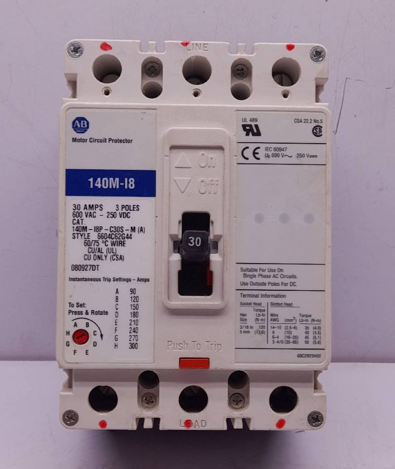 Allen Bradley 140M-I8P-C30S-M(A) Circuit Breaker 30A 3P 140M-I8