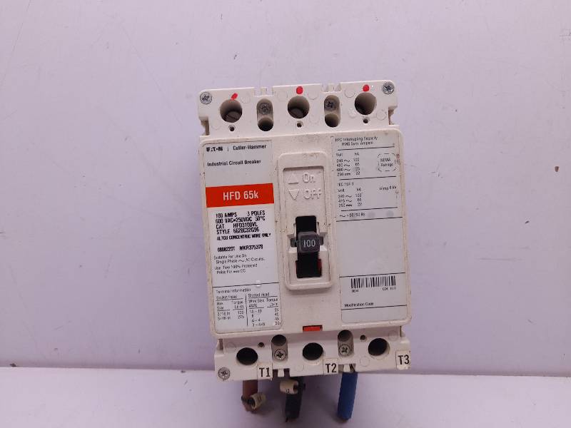 Eaton Cutler Hammer HFD3100VL Circuit Breaker 100A 3P HFD 65k 600VAC 250VDC