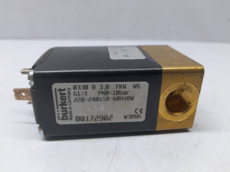 Burkert 00172902 Solenoid Valve 0330 B 3.0 FKM MS G1/4 PNO-10Bar 220-240V 50-60Hz 8W