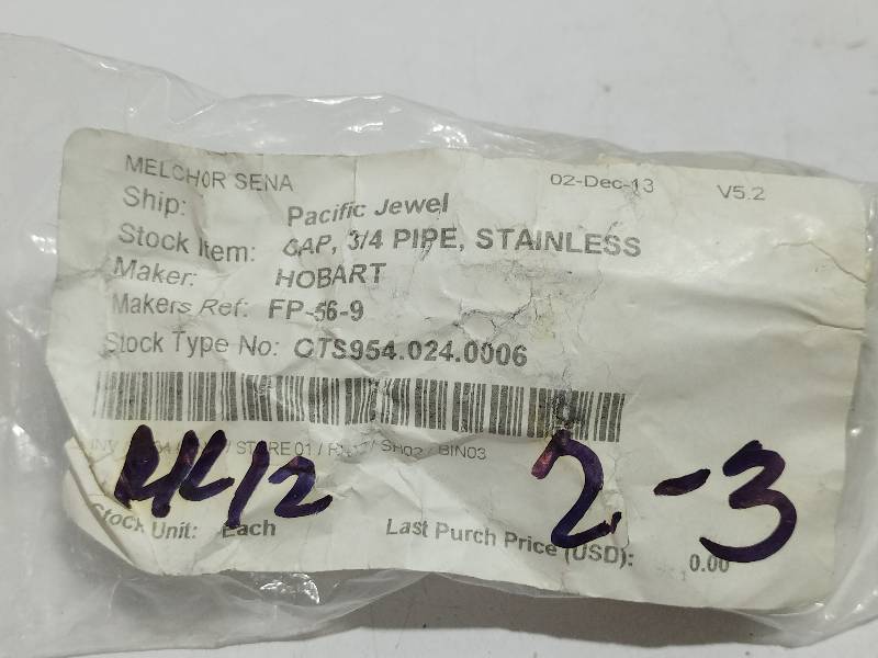 Hobart FP-056-9 Gap 3/4 Pipe 2pc lot