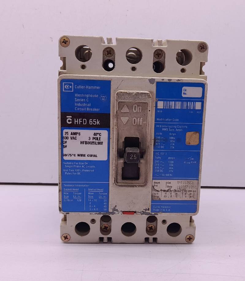 Cutler Hammer Westinghouse HFD3025LS02 Ser C Circuit Breaker 25A 3P 600VAC