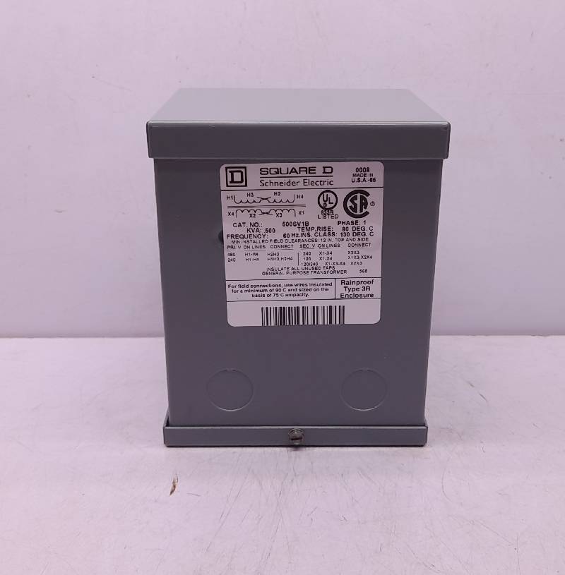 Square D Schneider Electric 500SV1B General Purpose Transformer 1Ph .500kVA 60Hz Pri 240/480V Sec 120/240V