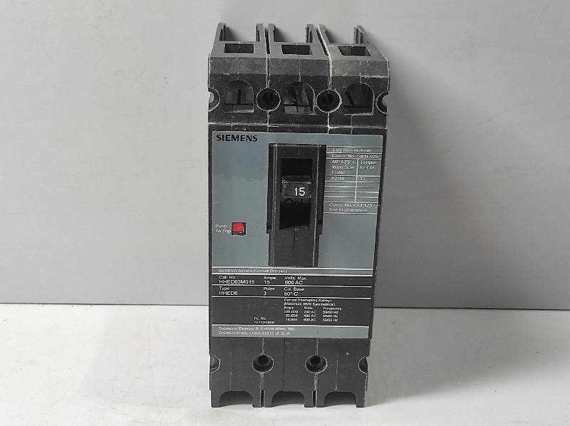 Siemens HHED63M015 MCCB 50C3P 15A 600V W/LO Lug