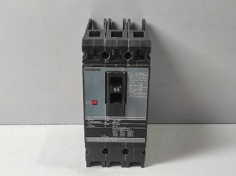 Siemens HHED63M050 MCCB 50C3P 50A 600V W/LO Lug