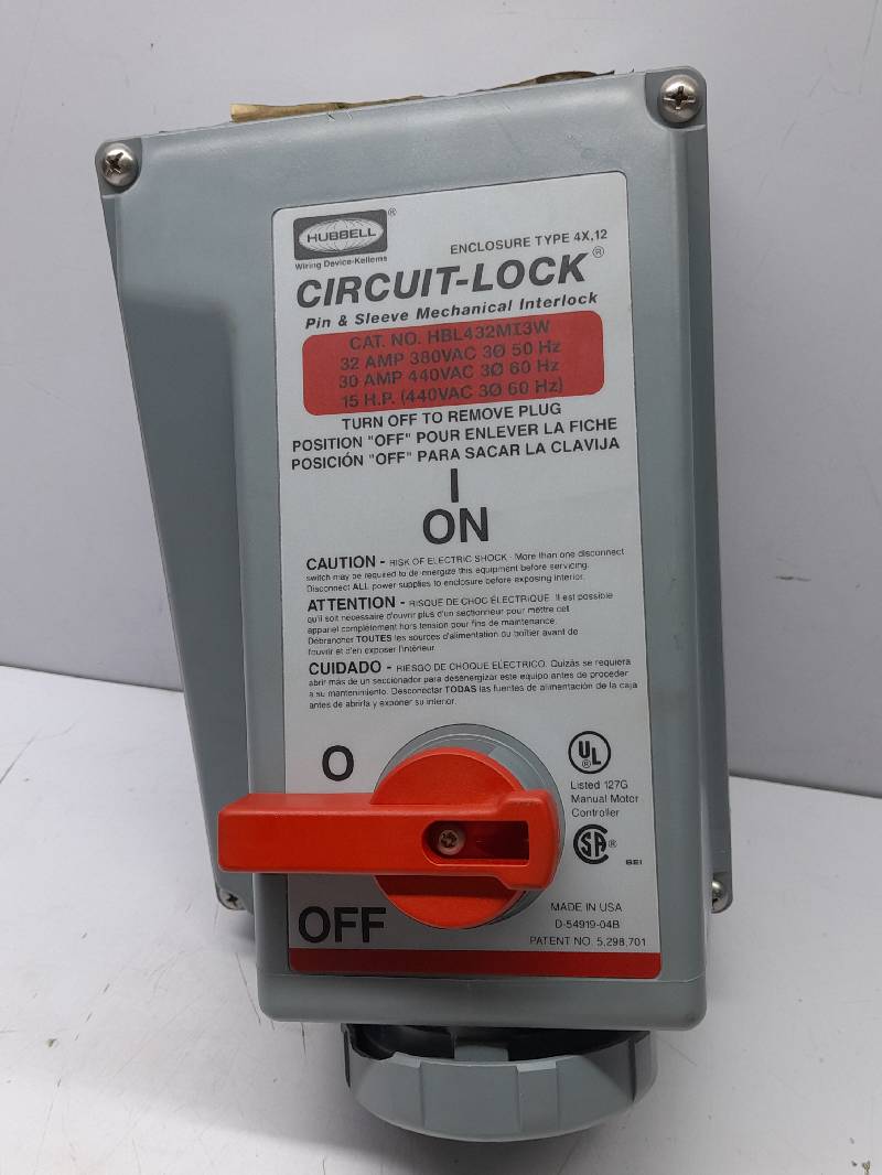 Hubbell HBL432MI3W Circuit Lock Pin & Sleeve Mechanical Interlock Enclosure