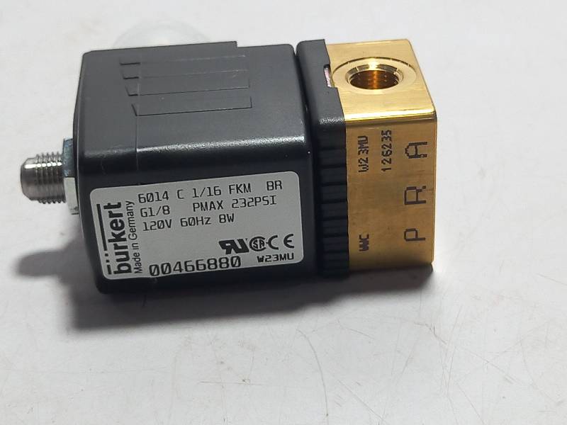 Burkert 00466880 Solenoid Valve 6014 C 116 FKM BR G18 Pmax 232PSI 120V 60Hz 8W