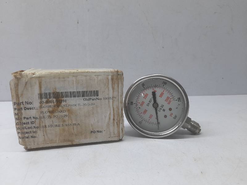 Flowguard SK-TL-PG/0-250 Pressure Gauge 0-250 Bar 0-3600 PSI 63mm A/S C1.6 GF Bottom ¼”BSP