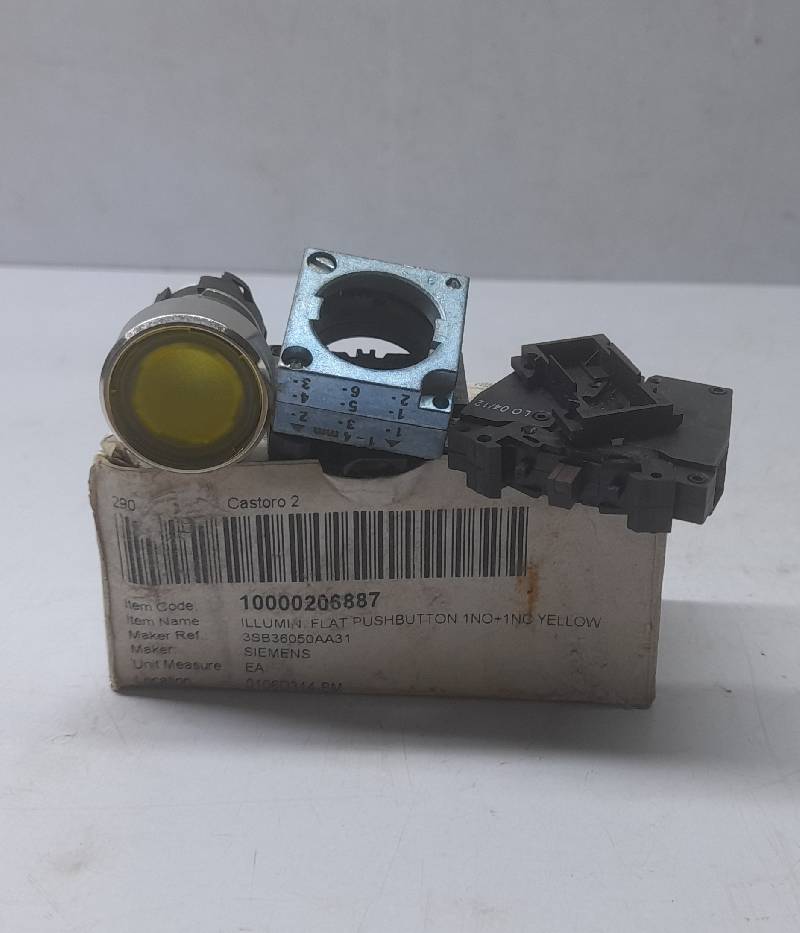 Siemens 3SB3 605-0AA31 Illuminated Flat Yellow Pushbutton 1NO+1NC 3SB36050AA31