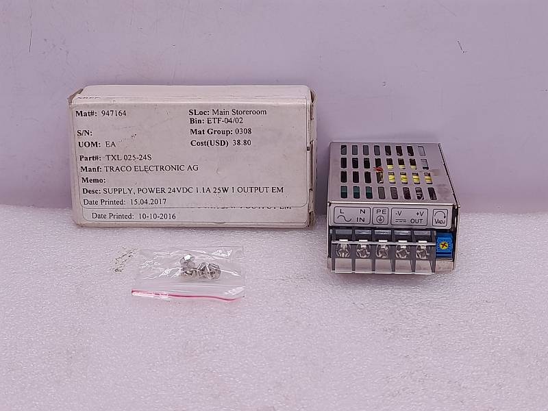 TRACO POWER TXL 025-24S   Power Supply  INPUT: 100-24VAC, 0.65A max/ 47-63Hz Output:24.0vdc/1.1A 