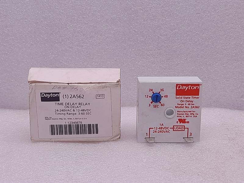 Dayton 2A562  Solid State Timer Delay  Range: 3-60SEC  12-48VDC  24-240VAC