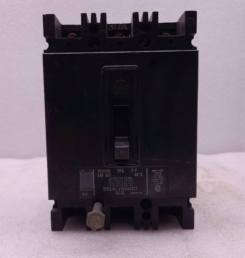 Westinghouse FB3030L  Circuit Breaker  3Pole  600VAC 30A