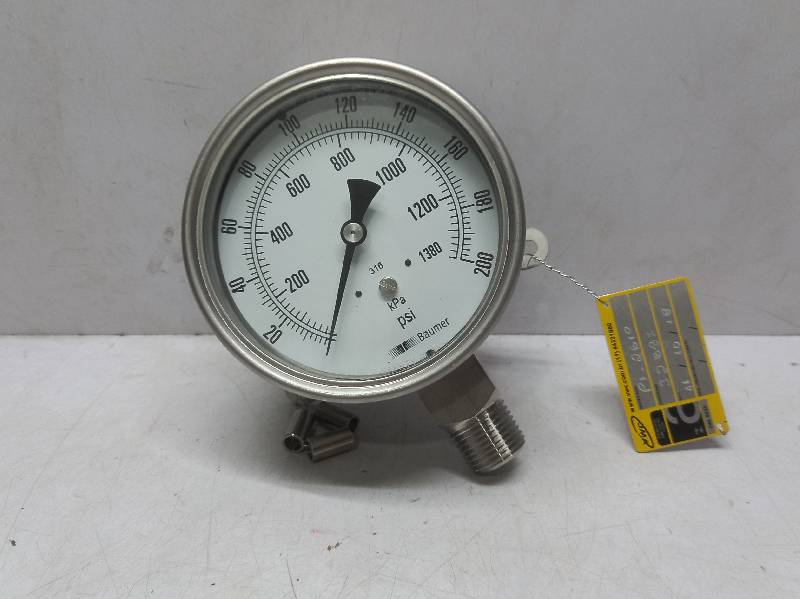 Baumer Hubner 1/2BC-PSI/KPA  Pressure Gauge  Kpa 200-1380  20-200 Psi