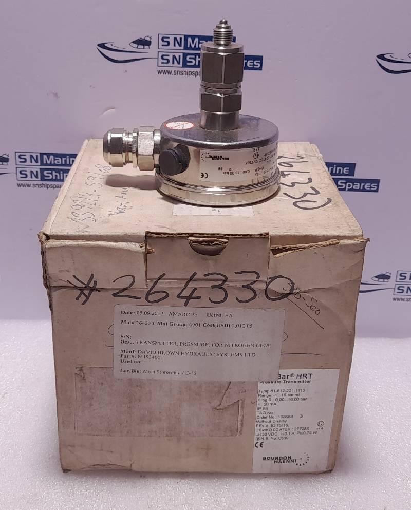 Bourdon Haenni 81-612-221-1115 FlexBar HRT Pressure Transmitter Range -1…16 BarRel