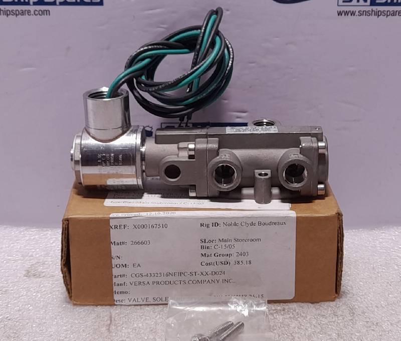 Versa CGS-4332-316-NE1-PC-ST-XX-D024 Four Way Valve 24VDC 7.2W