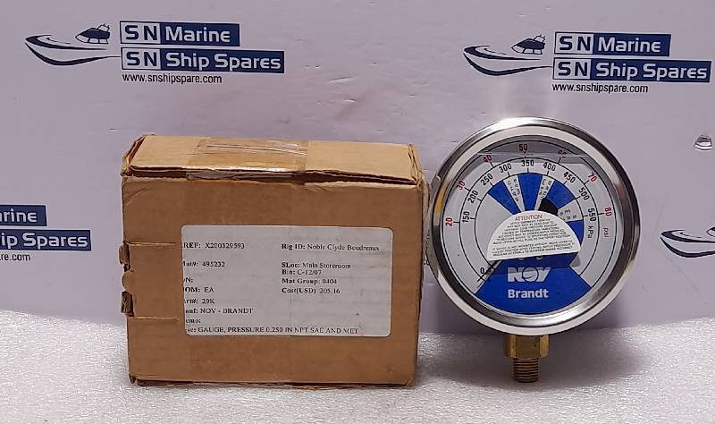 NOV Brandt 29K Pressure Gauge 0.250In NPT K 29 0-550 kPa 0-80 PSI