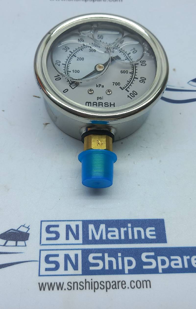 Marsh J7468P Liquid Filed Pressure Gauge 0-100Psi 1/4NPT