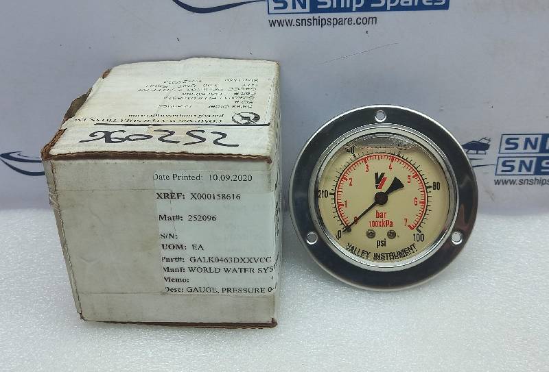 Valley Instruments GALK0463 Liquid Filled Pressure Gauge 0-100Psi